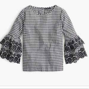 J crew checkered blouse with bell sleeves sz 4.